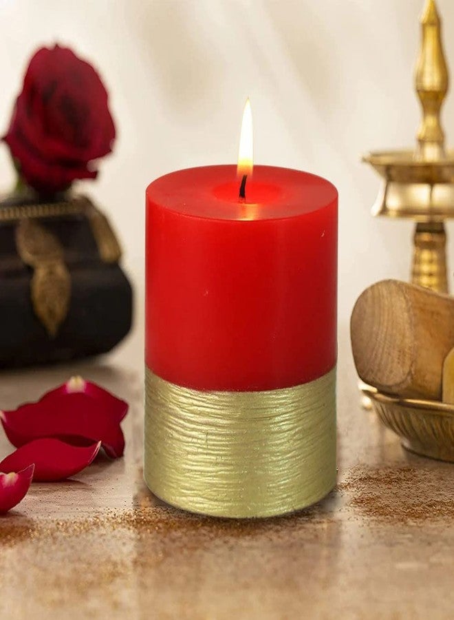 Luces Set of 2 Designer Red Golden Pillar Candle Best Scented Candles for Home Decor Bedroom Living Room Birthday Decoration Dinner Table Valentine Gifting Church Diwali - Image 4