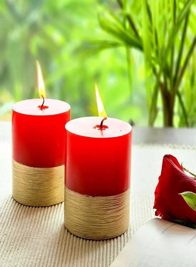 Luces Set of 2 Designer Red Golden Pillar Candle Best Scented Candles for Home Decor Bedroom Living Room Birthday Decoration Dinner Table Valentine Gifting Church Diwali - Image 3