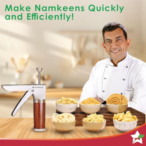 Wonderchef Snacks Maker with 12 Different jalis, Stainless Steel Plates for Making Sev, Bhujiya, Papdi, Gathiya, Murukku, Chakli, Kitchen Tool for Making Namkeen Snacks, Farsan Maker - Image 2