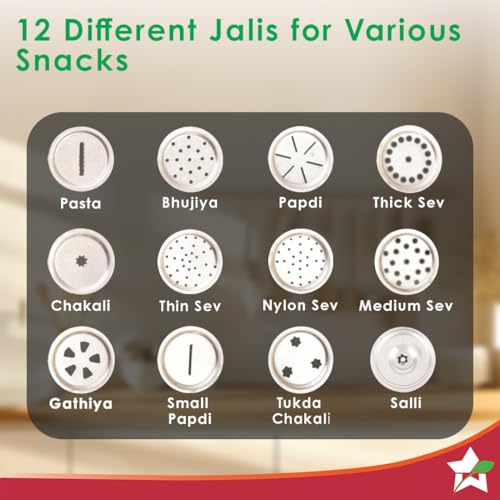 Wonderchef Snacks Maker with 12 Different jalis, Stainless Steel Plates for Making Sev, Bhujiya, Papdi, Gathiya, Murukku, Chakli, Kitchen Tool for Making Namkeen Snacks, Farsan Maker - Image 3