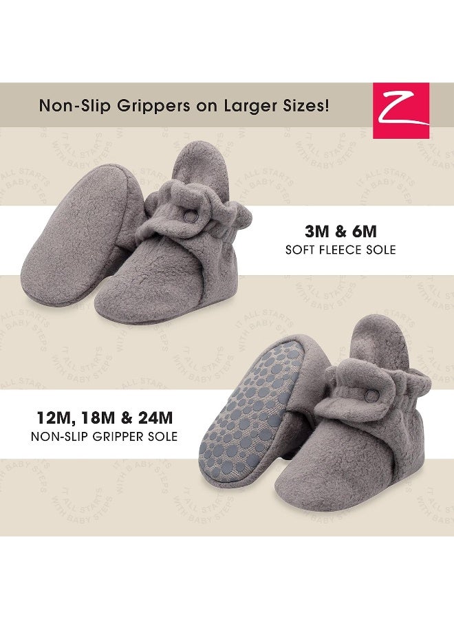 Zutano Unisex Cozie Fleece Baby Booties with Grippers, Baby Essentials, Grey, 24 Months - Image 2