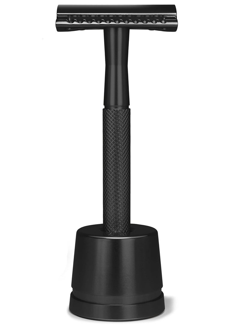 Double Edge Safety Razor, Single Blade Razor for Men with Razor Stand, Eco-Friendly Men's Safety Shaving Razors, made from Durable Materials, Ideal Eco Friendly Gifts for Men (Black) - Image 1