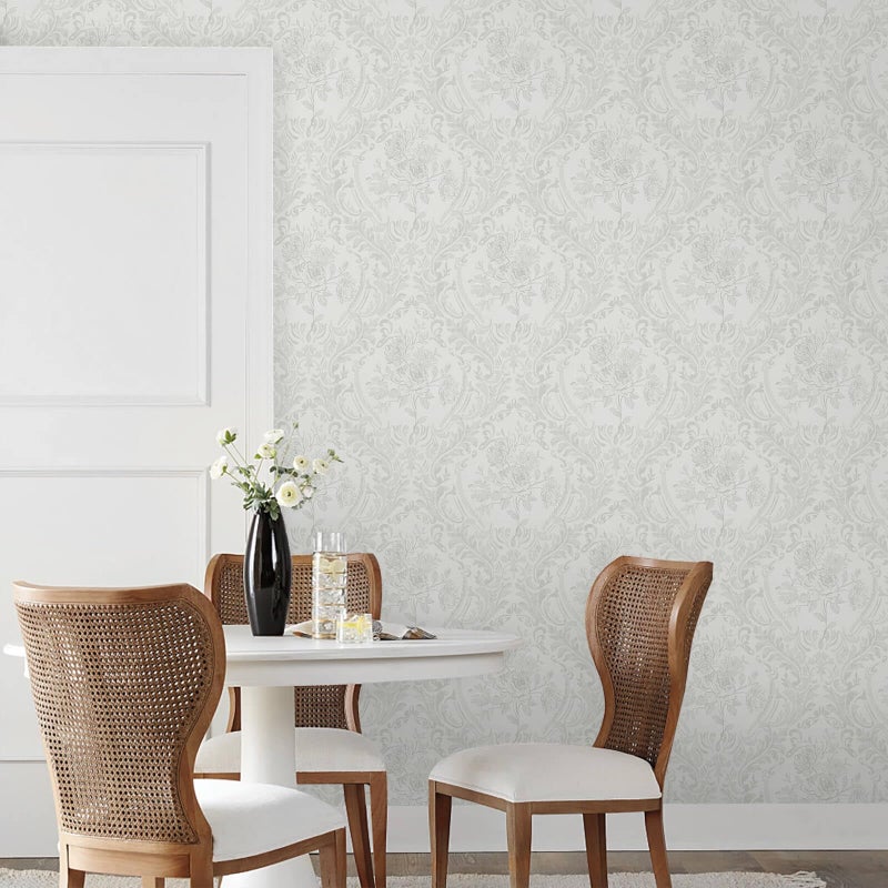 Ismoon Peel and Stick Wallpaper Vintage Floral Contact Paper Boho White and Grey Watercolor Damask Wallpaper Textured Removable Self Adhesive Vinyl Wall Paper for Bedroom, 17.3 in X 6.5 ft - Image 5