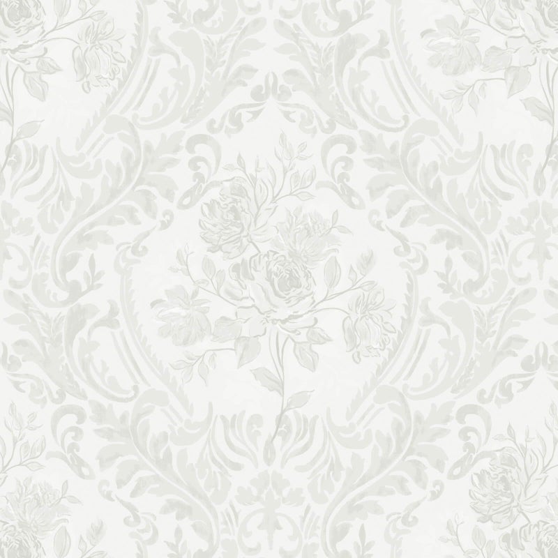 Ismoon Peel and Stick Wallpaper Vintage Floral Contact Paper Boho White and Grey Watercolor Damask Wallpaper Textured Removable Self Adhesive Vinyl Wall Paper for Bedroom, 17.3 in X 6.5 ft - Image 1