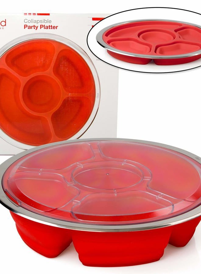 Good Cooking Collapsible 14" Party Serving Platter - Fruit & Veggie Server Tray w Stainless Steel Lid - Easy to Clean & Store, Portable, Dishwasher Safe- Unique for Picnics, Beach, Party Entertaining - Image 1