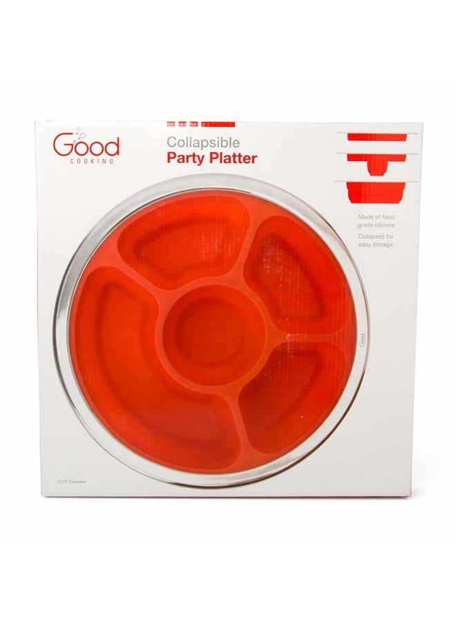 Good Cooking Collapsible 14" Party Serving Platter - Fruit & Veggie Server Tray w Stainless Steel Lid - Easy to Clean & Store, Portable, Dishwasher Safe- Unique for Picnics, Beach, Party Entertaining - Image 4