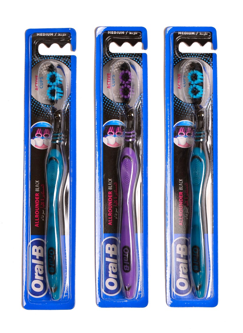 Oral-B Oral-B Surrounding Black Toothbrush, Medium Manual Toothbrush, 3 Piece Multicolour 