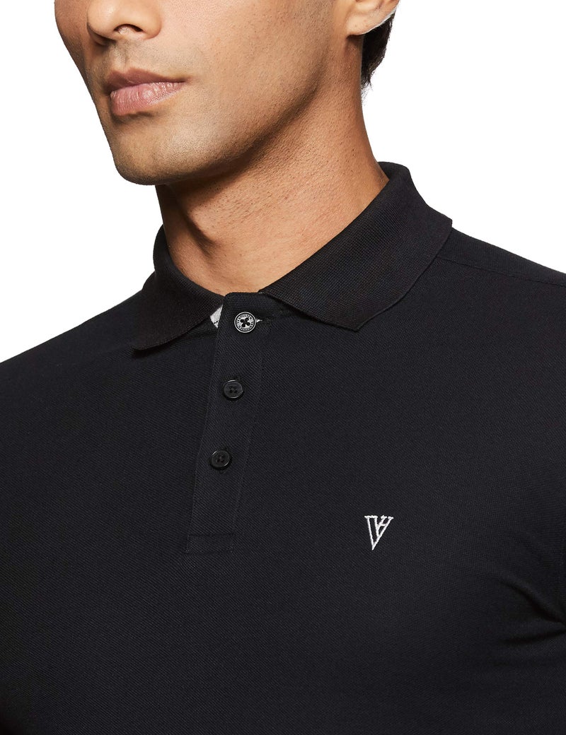 Van Heusen Athleisure Men's Solid Regular Fit Polo (60032_Black_S) - Image 3