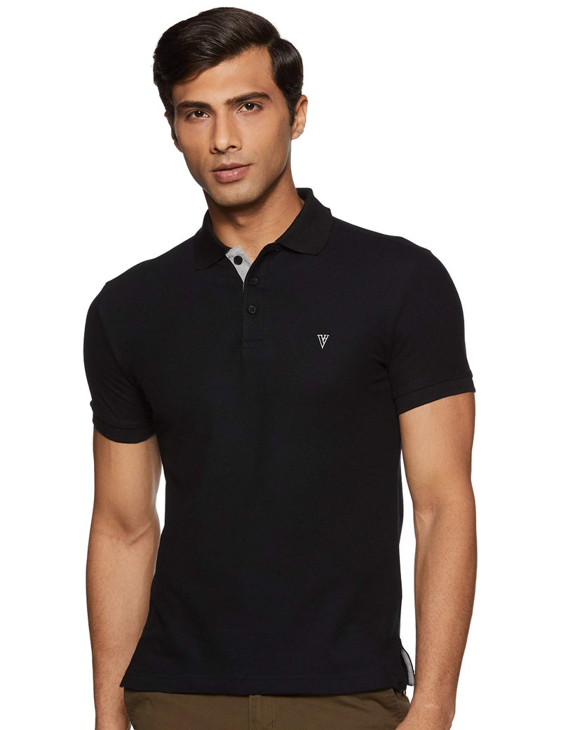 Van Heusen Athleisure Men's Solid Regular Fit Polo (60032_Black_S) - Image 5