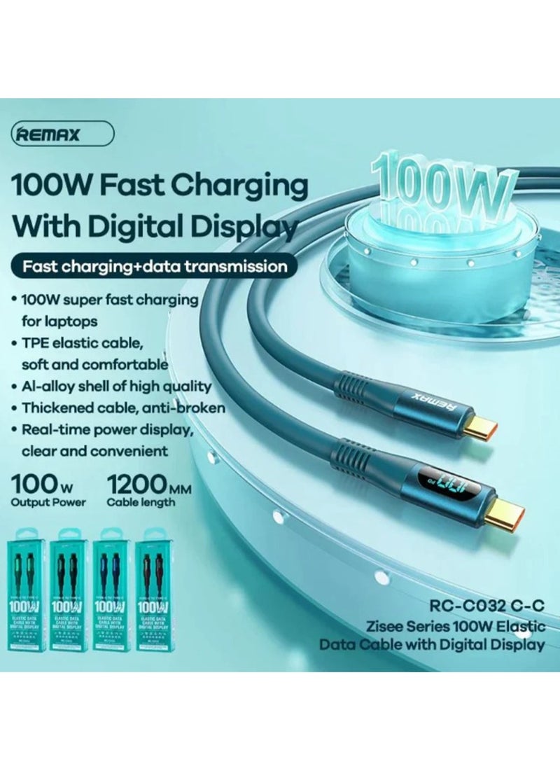 ريماكس كابل بيانات مرن بشاشة عرض رقمية من النوع C إلى النوع C، RC-C032 CC ZISEE SERIES 100W - أسود - Image 2