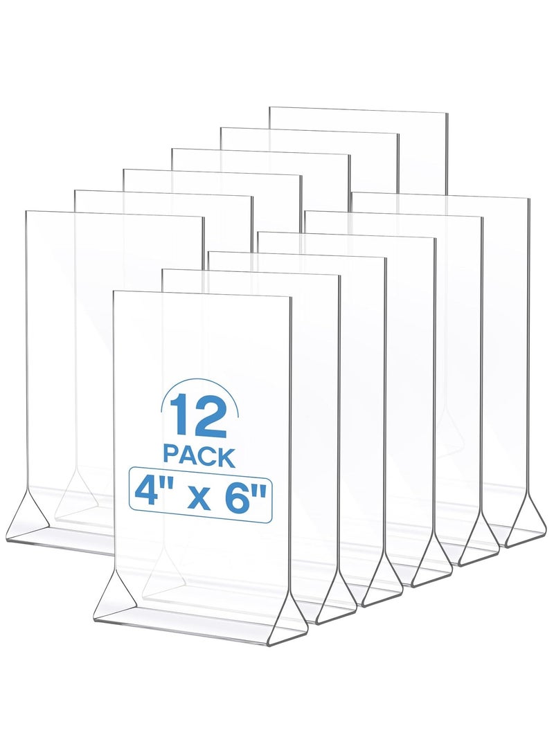 Slasa SLASA 12 Pack Acrylic Sign Holder 4x6 Inch – Double-Sided Tabletop Display Stand with Roof Shape Design – 1.8mm Thick Clear Acrylic Name Card Holder for Office, Restaurant, Retail, Events - Image 1