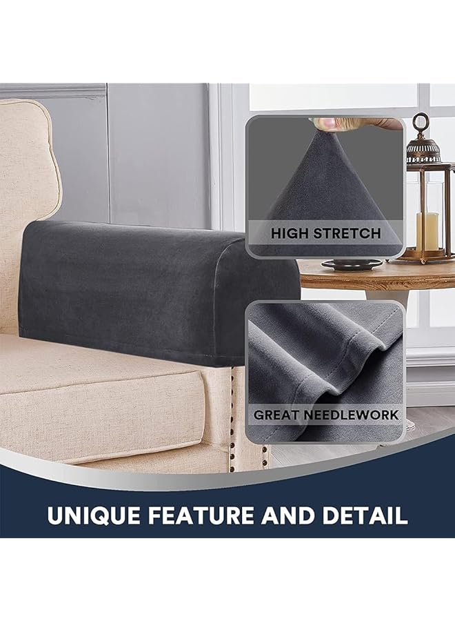 erorex Sofa Armrest Covers Stretch Silver Fox 2 Pcs Velvet Plush Arm Covers For Chairs And Sofas Anti Slip Couch Armrest Covers With Sticker Furniture Armrest Protector Grey  - Image 5