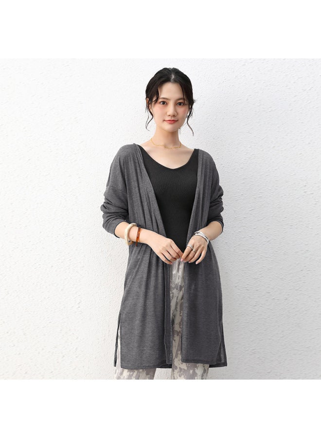 Song Feng Ya Spring And Summer Mid-length Tencel Cardigan W En's Thin Shawl Sunscreen Clothes Air-conditioning Shirt Loose All-match Casual Long-sleeved Jacket - Image 1