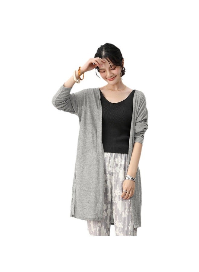 Song Feng Ya Spring And Summer Mid-length Tencel Cardigan W En's Thin Shawl Sunscreen Clothes Air-conditioning Shirt Loose All-match Casual Long-sleeved Jacket - Image 2