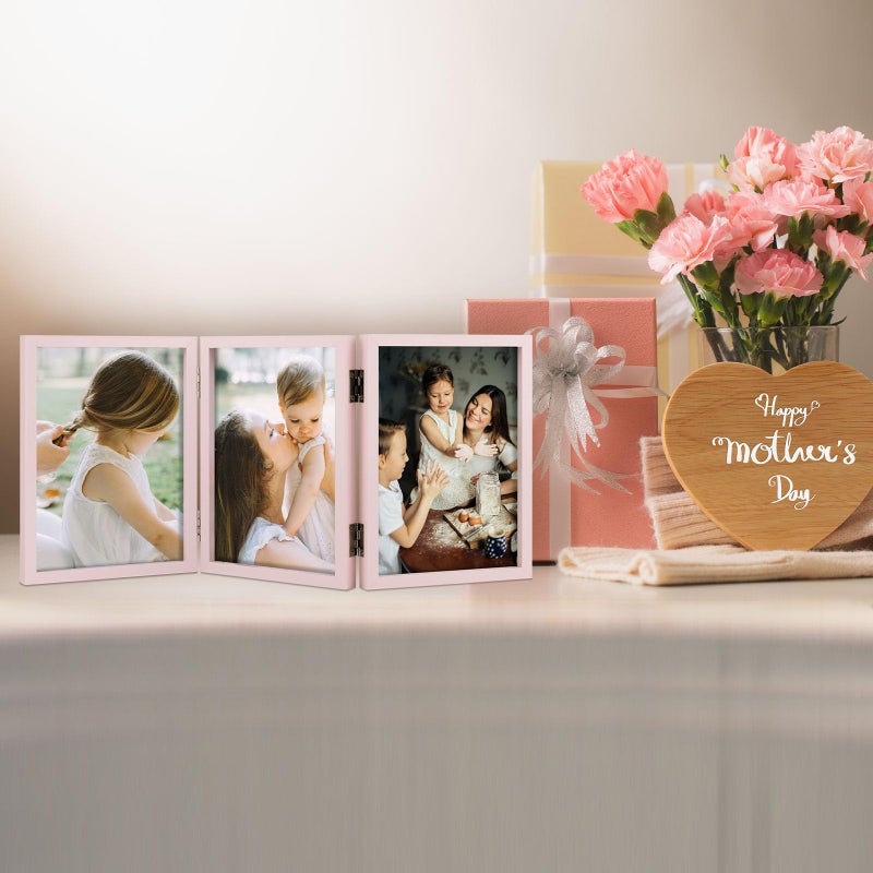 Space Art Deco 5x7 Triple Hinged Frames  3 Folding Picture Frame  Triptych Photo Frame  Stand Vertically on Desktop or Tabletop  Pink - Image 5