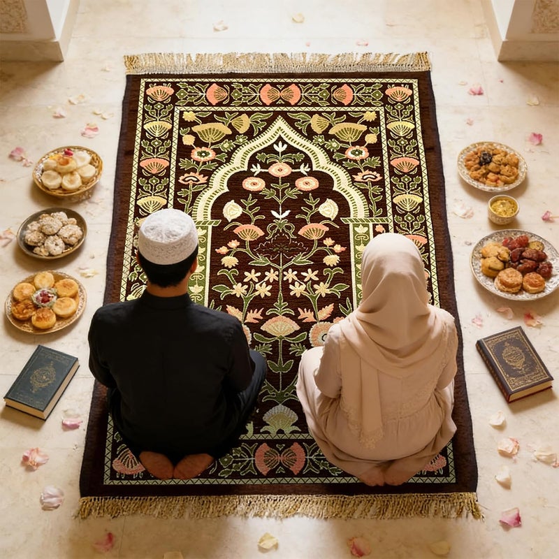 Pomefar Prayer Mat with Storage Bag, Ramadan Portable Praying Rug, Foldable Washable Polyester for Men & Women Eid Gift (Brown) - Image 5