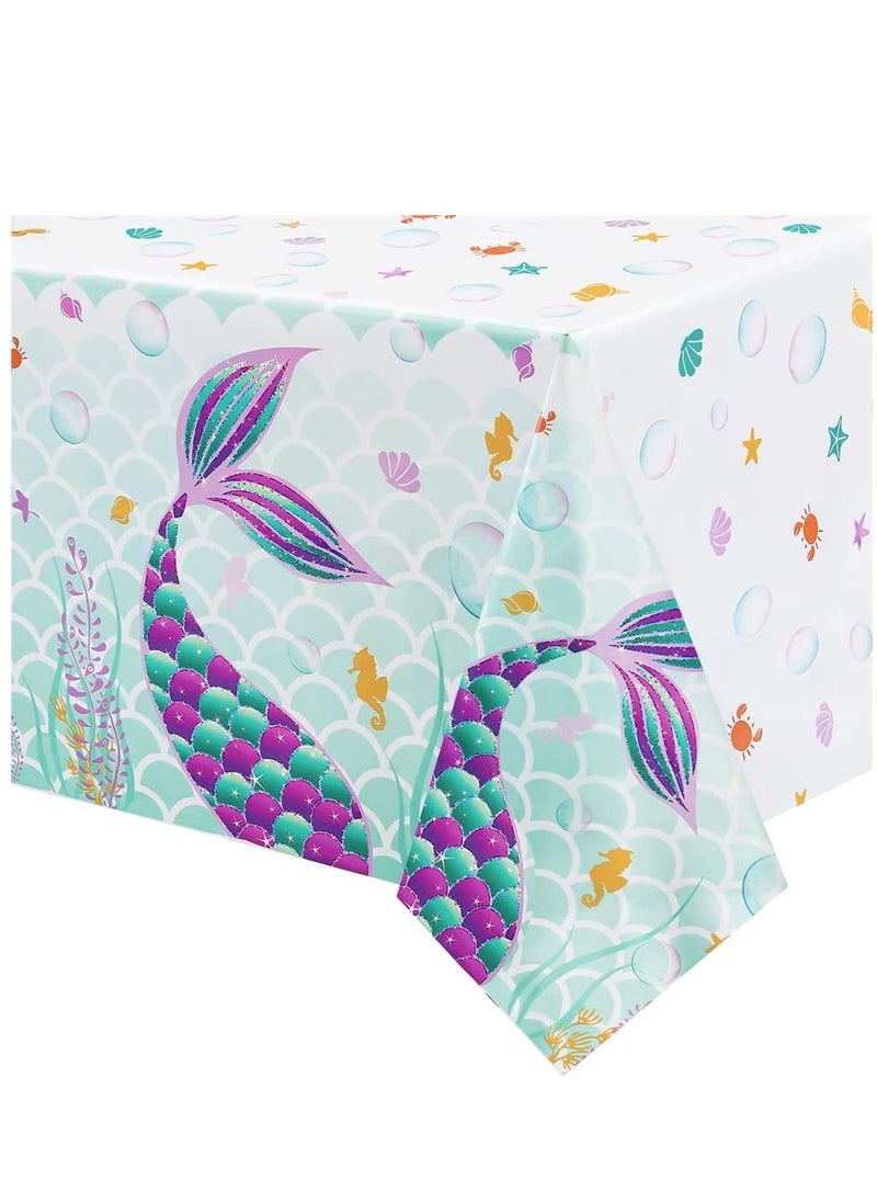 KASTWAVE Mermaid Table Cover, 3 Pack Disposable Printed Plastic Tablecloth Party Supplies for Kids Girls Birthday Baby Mermaid Themed Under The Sea Party Decoration (54 × 108 Inch)  - Image 1