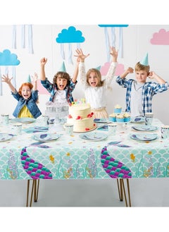 KASTWAVE Mermaid Table Cover, 3 Pack Disposable Printed Plastic Tablecloth Party Supplies for Kids Girls Birthday Baby Mermaid Themed Under The Sea Party Decoration (54 × 108 Inch)  - Image 4