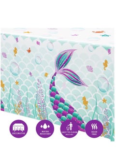 KASTWAVE Mermaid Table Cover, 3 Pack Disposable Printed Plastic Tablecloth Party Supplies for Kids Girls Birthday Baby Mermaid Themed Under The Sea Party Decoration (54 × 108 Inch)  - Image 2
