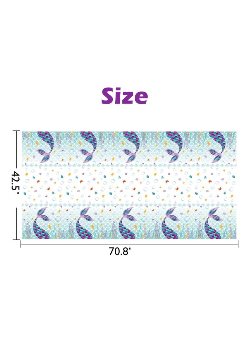 KASTWAVE Mermaid Table Cover, 3 Pack Disposable Printed Plastic Tablecloth Party Supplies for Kids Girls Birthday Baby Mermaid Themed Under The Sea Party Decoration (54 × 108 Inch)  - Image 5