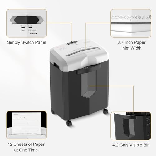 Bonsaii 12-Sheet Micro Cut Paper Shredder, 60-Minute P-4 High Security Shredders for Home Office, Shreds CD/Credit Card/Mail/Staple/Clip, Jam-Proof System with 4.2 Gal Pullout Bin (C266-BW) - Image 5