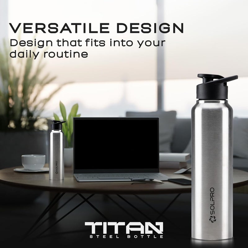 SOLPRO زجاجة ماء من الفولاذ المقاوم للصدأ سعة 1000 مل معتمدة من ISI للمكتب والمدرسة والجامعة والسفر والصالة الرياضية واليوغا والتخييم والرياضة في الهواء الطلق للرجال والنساء والرياضيين والأطفال والطلاب، خالية من التسرب و BPA (فولاذ) - Image 5