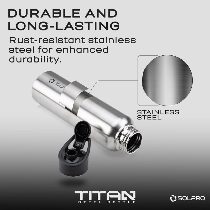 SOLPRO زجاجة ماء من الفولاذ المقاوم للصدأ سعة 1000 مل معتمدة من ISI للمكتب والمدرسة والجامعة والسفر والصالة الرياضية واليوغا والتخييم والرياضة في الهواء الطلق للرجال والنساء والرياضيين والأطفال والطلاب، خالية من التسرب و BPA (فولاذ) - Image 3