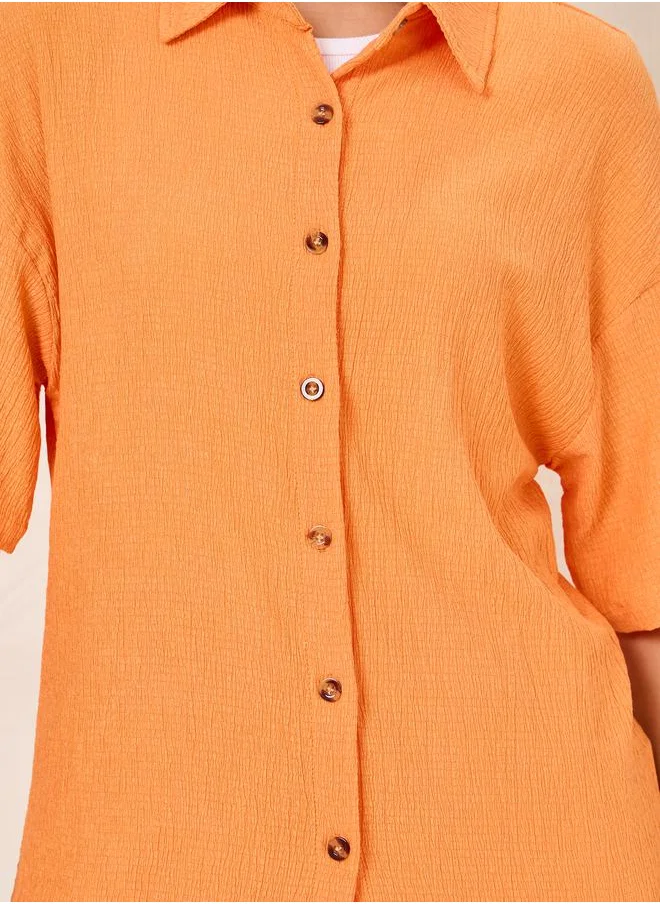 Styli Textured Short Sleeve Shirt & Pants Co-Ords