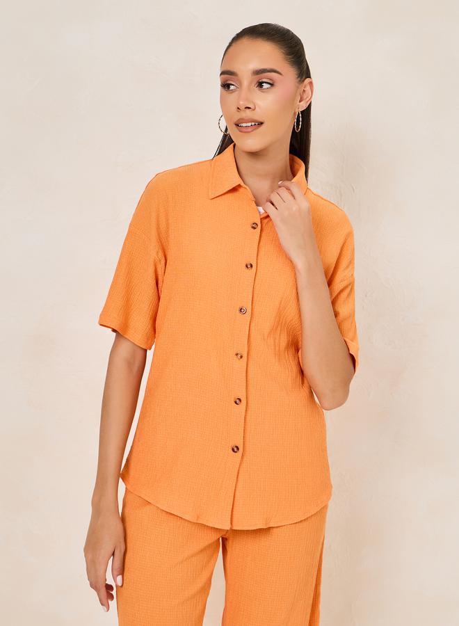 Styli Textured Short Sleeve Shirt & Pants Co-Ords  - Image 2