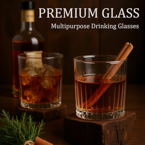 Laerjin Drinking Glasses Set of 8 12 oz Highball Glasses 10 oz Cocktail Glasses Set Ribbed Glass CupsThick Glass Cups Kitchen Water Glasses Cup Bar Tumbler Glassware for Beer WhiskeyClear - Image 3