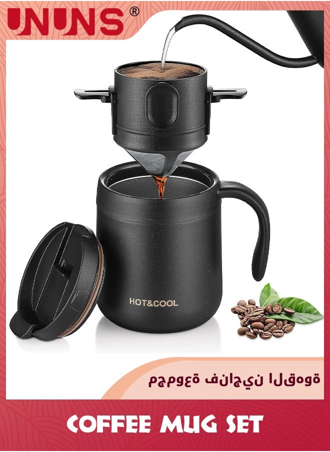UNUNS Coffee Mug,Portable Coffee Maker Set,Coffee Mug With Stainless Steel Collapsible Pour Over Coffee Filter,For Home Offices  - Image 1