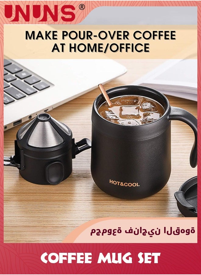 UNUNS Coffee Mug,Portable Coffee Maker Set,Coffee Mug With Stainless Steel Collapsible Pour Over Coffee Filter,For Home Offices  - Image 2