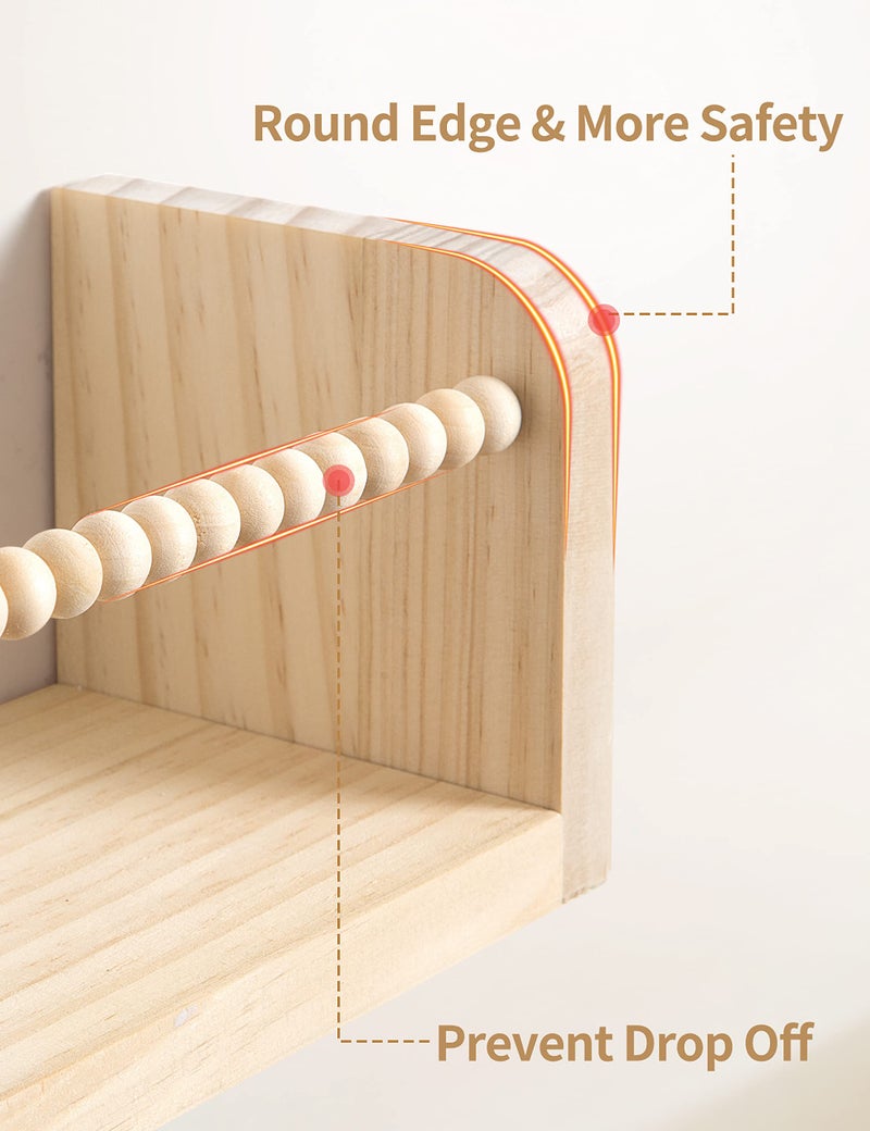 Maxpeuvon Nursery Floating Shelves for Wall, Set of 3 Book Shelves Natural Wood Wall Mounted Organizer with Towel Bar Hanging Bookshelves Nursery Decor for Kids Room, Bedroom and Kitchen - Image 4