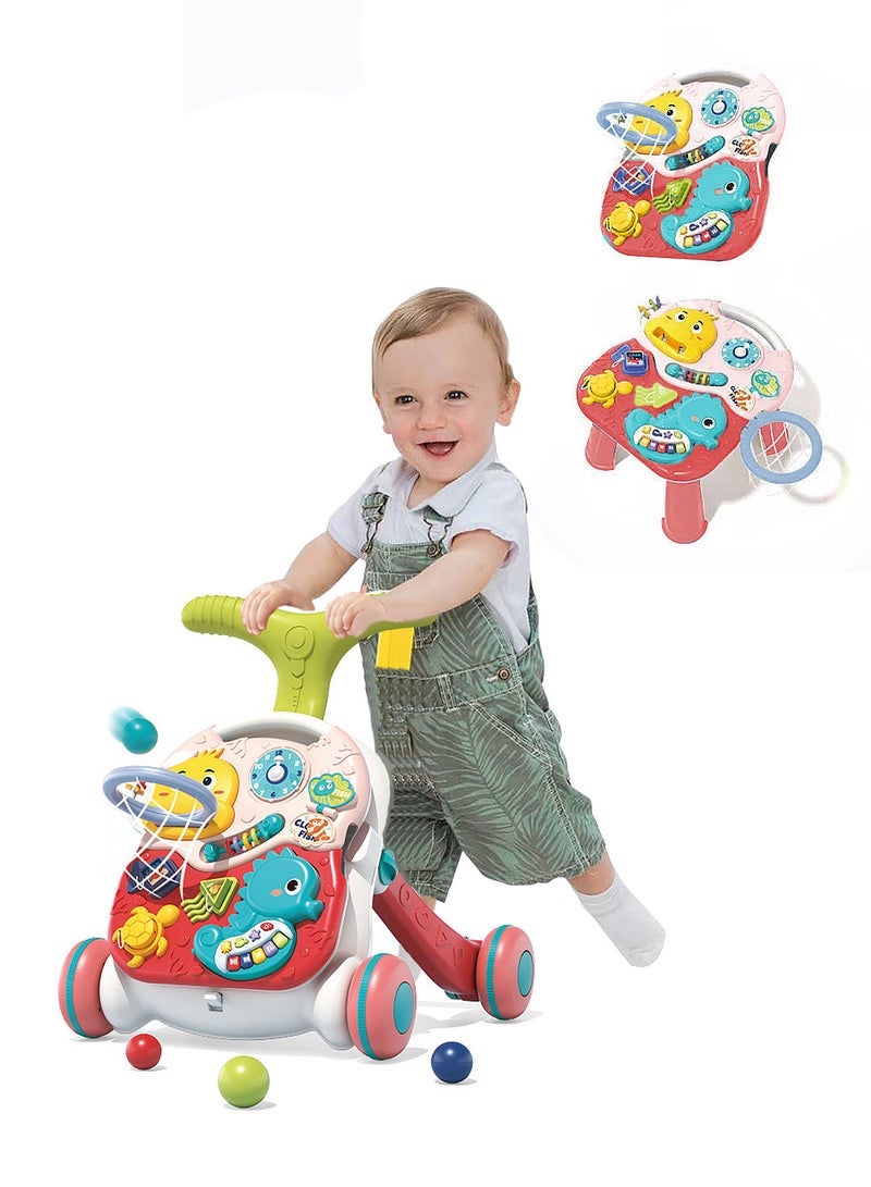 ما بيبي 2 في 1 مشاية طفل ، مشاية دفع مضادة للانقلاب ، مشاية تعلم الجلوس إلى الوقوف مع طاولة التعلم والموسيقى - Image 1
