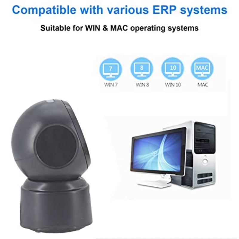 D7800 Desktop 2D Barcode Scanner 1 unit for retail checkout counters, durable plastic housing, fast omnidirectional scanning of QR and barcodes including mobile screens, black, plug-and-play USB with auto-sensing - Image 5