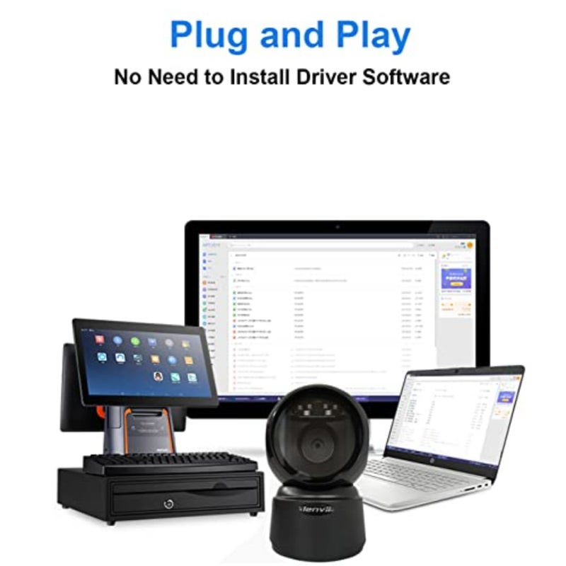 D7800 Desktop 2D Barcode Scanner 1 unit for retail checkout counters, durable plastic housing, fast omnidirectional scanning of QR and barcodes including mobile screens, black, plug-and-play USB with auto-sensing - Image 4