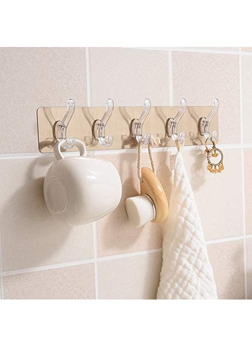 GREEYA Greeya Waterproof Adhesive Hooks for HangingHook Rack5 Hook RailCoat Hanger Wall Mount for JacketClothesHatsTowel use for BathroomHomeGarageKitchen No Drilling 1 Chrome  - Image 4