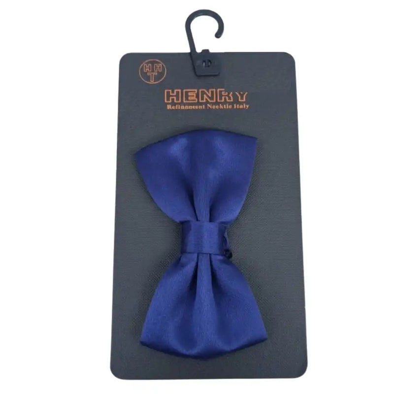 Henry Refinement Elegant Mens Pre Tied Solid Color Bow Necktie- Blue