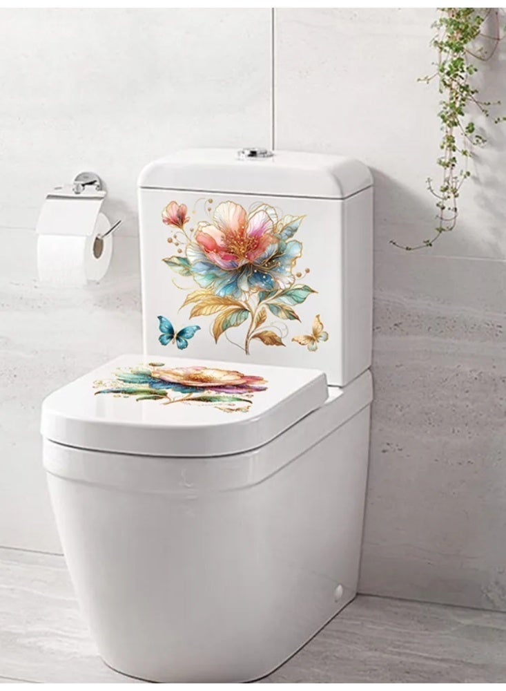 3D Embossed Peony & Butterfly Toilet Sticker, Waterproof Removable Bathroom Decor Decal - Image 1