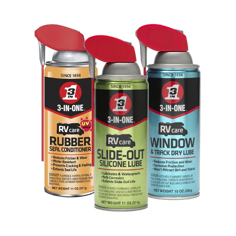 3 in one 3INONE RV Care Trio Pack Includes Slide Out Lube 11 oz Window Track Lube 10 oz and Rubber Seal Conditioner 11oz - Image 2
