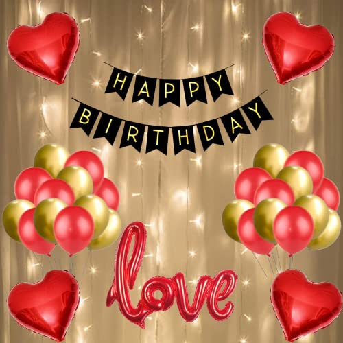 FI - FLICK IN 40 pcs Happy Birthday Decorations Combo Metallic Love Foil Balloon Led Light Decor Happy Birthday Birthday Decoration Items for Kids Adults Husband & Wife (Pack of 40,Multicolor) - Image 1