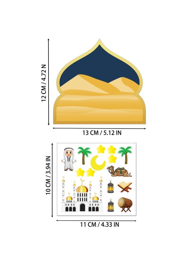حفلة مثمرة 36 قطعة من مجموعات الحرف اليدوية لعيد مبارك ملصقات مشهد مسجد للأطفال، 12 بطاقة + 12 ملصق + 12 حبل ملون ملصقات رمضانية إسلامية هدية كبيرة الحجم زينة معلقة، ملصقات عيد الفطر DIY للزينة في الحفلات والأنشطة الصفية - Image 4