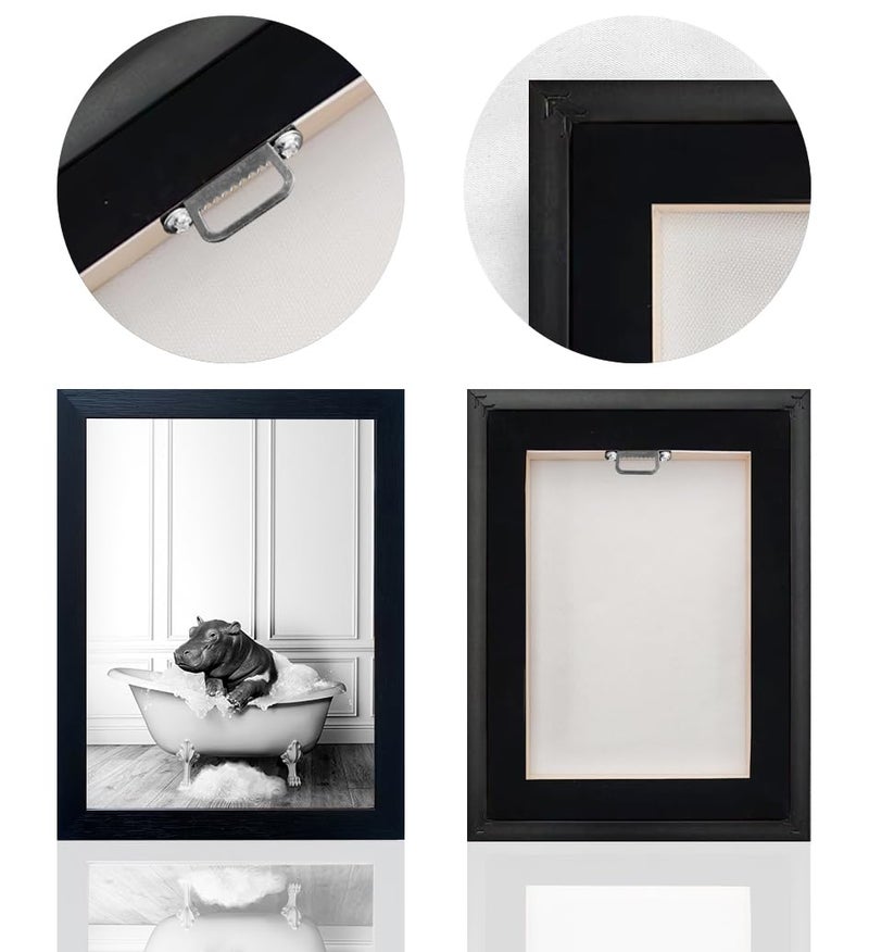 Melpa Art Black and White Bathroom Wall Decor Funny Hippo in Bathtub Wall Art Framed Humor Bathroom Signs Cute Animal Cnvas Print Artwork - Image 4