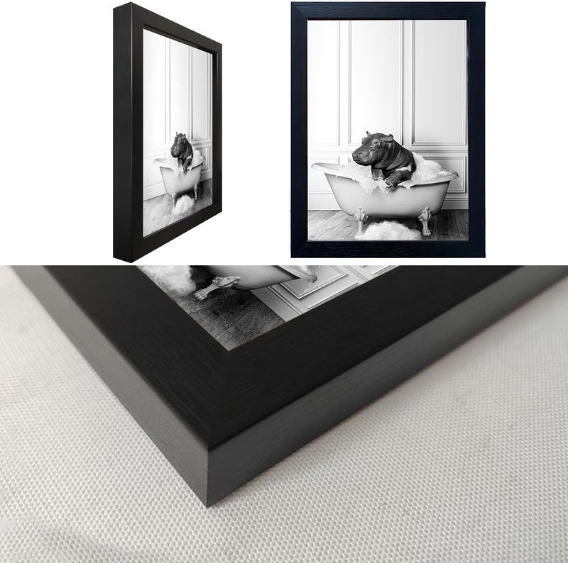 Melpa Art Black and White Bathroom Wall Decor Funny Hippo in Bathtub Wall Art Framed Humor Bathroom Signs Cute Animal Cnvas Print Artwork - Image 3