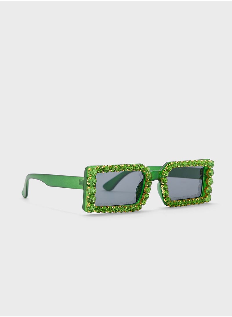 ELLA - Rhinestone Detail Rectangular Sunglasses - Image 1