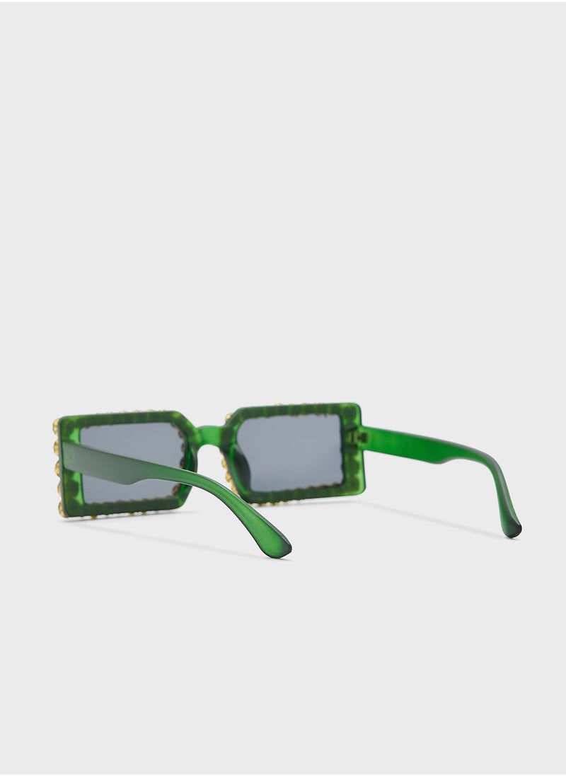 ELLA - Rhinestone Detail Rectangular Sunglasses - Image 1