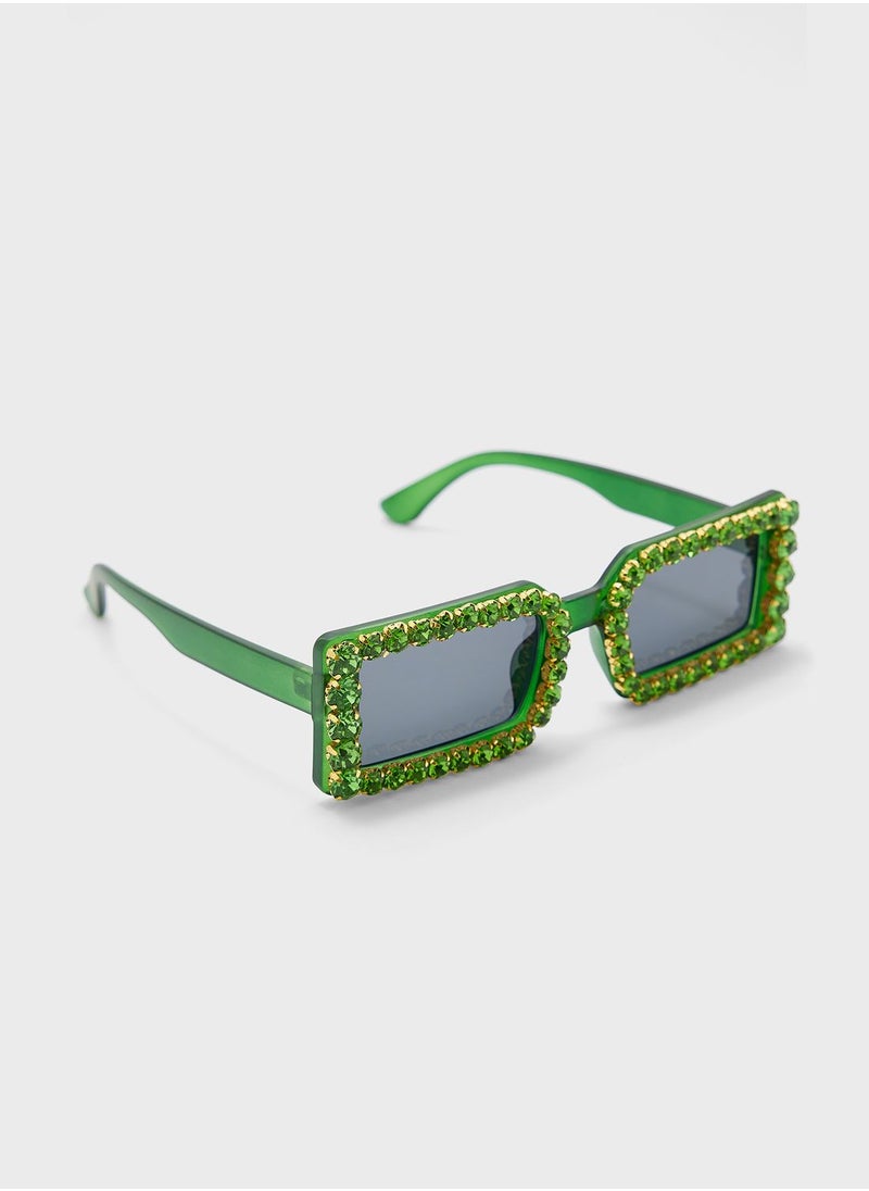ELLA - Rhinestone Detail Rectangular Sunglasses - Image 1