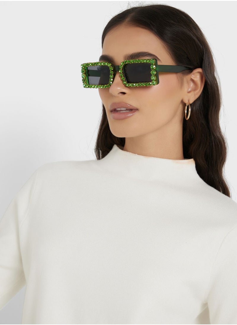 ELLA - Rhinestone Detail Rectangular Sunglasses - Image 1
