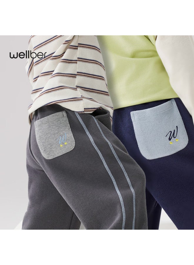 Weierberu Spring Uni Kids Colorblock Casual Pants Infant Baby Sports Trousers Dark Gray 120