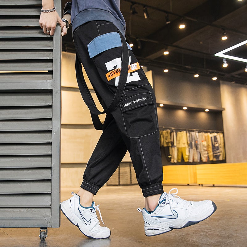 MOYI ink 2020 Autumn new fashion brand loose large pocket overalls men's fashion casual suspenders 5095 - Image 3